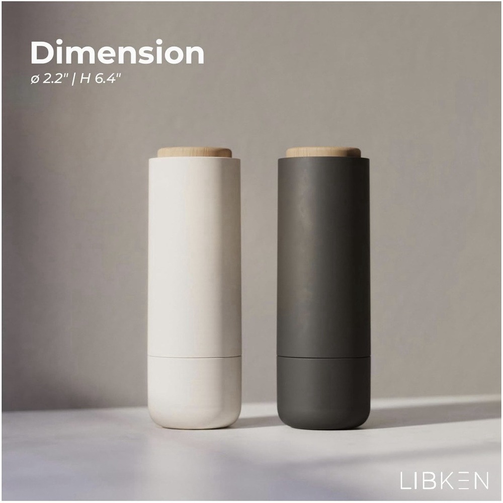 LIBKEN Non-Spill Salt and Pepper Grinder Set - Adjustable White Grey